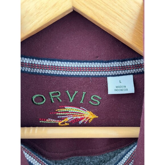 Orvis Mens Pullover Sweatshirt Gray 1/4 Zip & Snap Button Size Large Cotton Poly - Picture 3 of 5